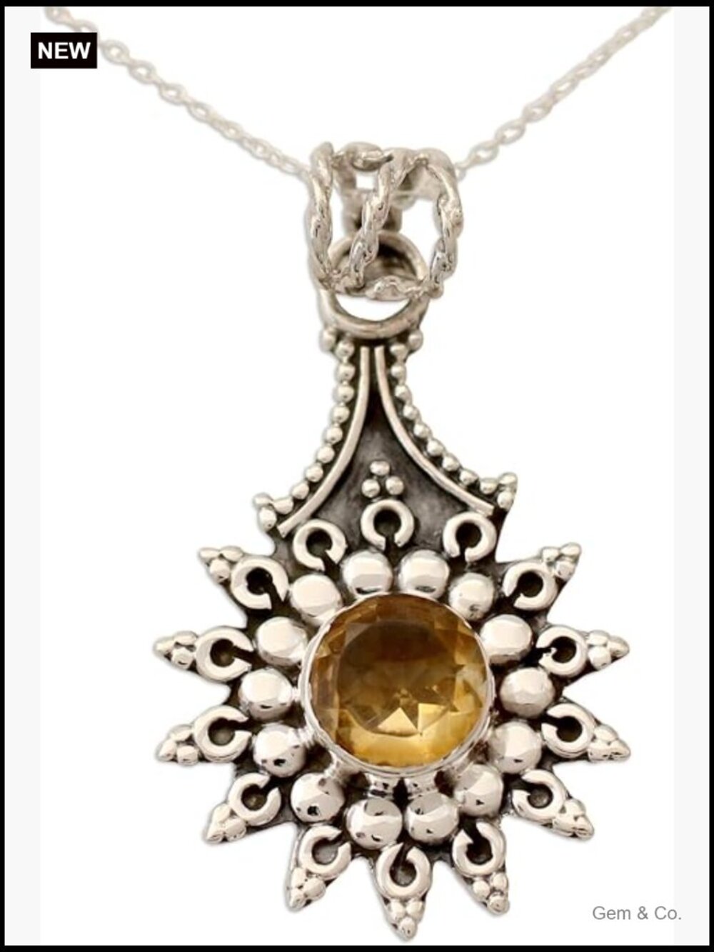 Handmade Citrine Pendant Necklace .925 Sterling Silver Star of Jaipur
